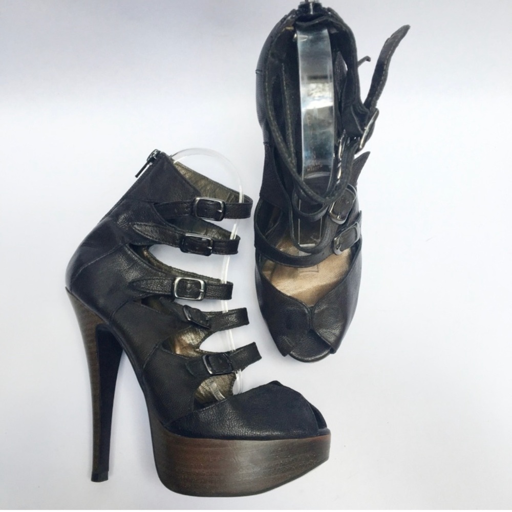 Steven Stiletto Platform Buckle Booties Peep WH26
